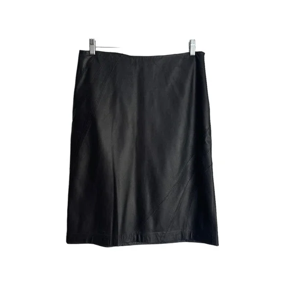 Emanuel Ungaro Leather Flat Front Skirt Side Zipper Black Women's Size 8 NWOT